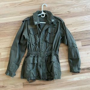 LF distressed utility olive jacket